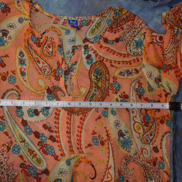 Peachy Paisley Print Sheer 3/4 Sleeve Cover Up Maxi Dress - Picture 16 of 16